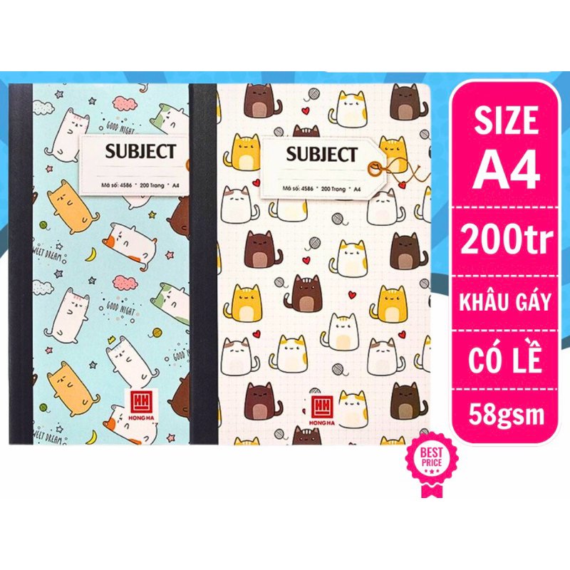 Vở kẻ ngang 200 trang a4 Hồng Hà, sổ a4 ghi chép giá rẻ cute tập vở kẻ ngang học sinh dán gáy sổ tay