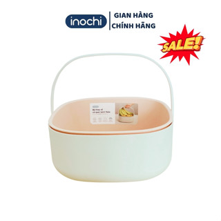 Bộ thau rổ nhựa có quai xách inochi Yoko chính hãng, rổ to kèm thau đựng rửa rau tiện lợi, kháng  khuẩn hạn chế ẩm mốc