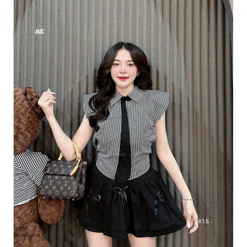Set áo sơ mi kèm cà vạt Cv mango đính nơ