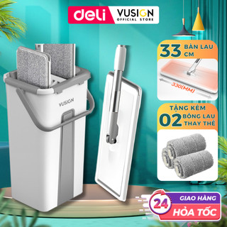  Bộ Cây Lau Nhà Tự Vắt Deli 360 Độ 2 Ngăn Giặt Vắt Siêu Sạch, Chổi Lau Nhà Đa Năng 33Cm