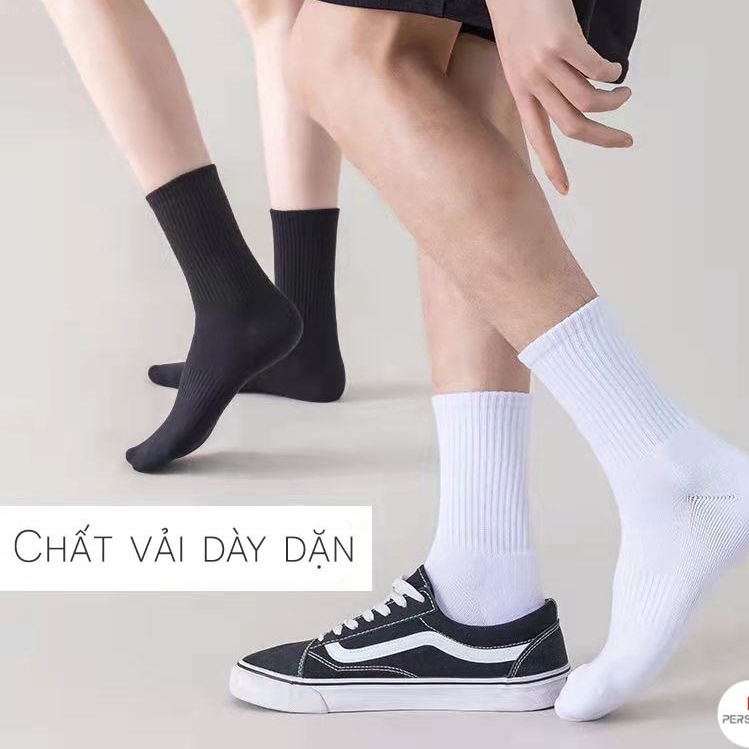 Sét 10 đôi Tất Vớ  Trắng Đen Thể Thao Cổ Ngắn Cổ Trung Cổ Cao Nam Nữ Vải Dệt Kim