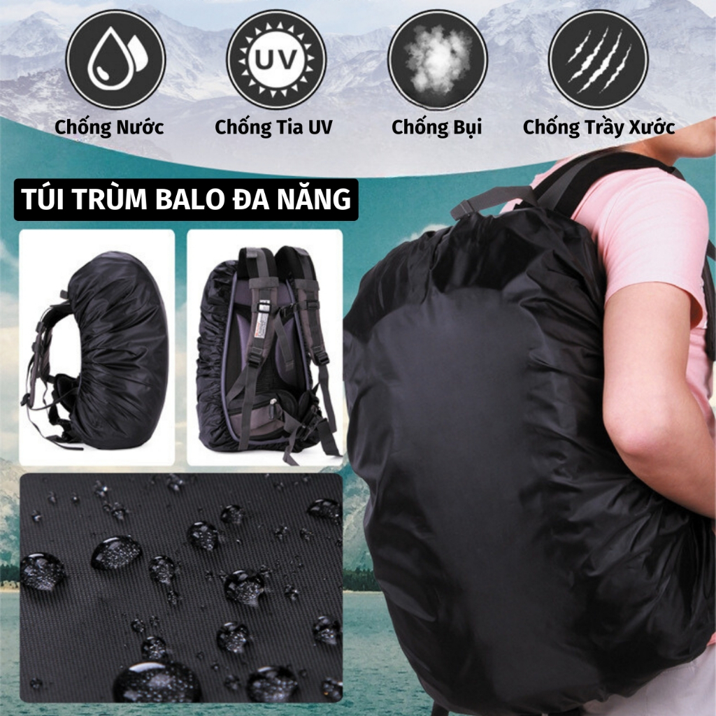 Túi Trùm Balo Áo Mưa Balo Chống Nước Chống Bụi Thể Tích Lớn 30L 40L Tiện Dụng