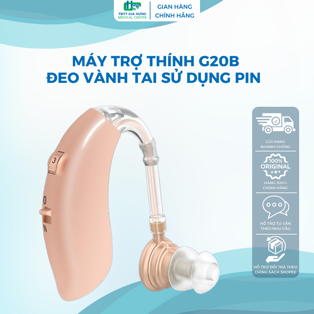 Máy trợ thính G20B công nghệ Nhật Bản đeo vành tai sử dụng pin, không dây tiện lợi, Tai nghe trợ thính