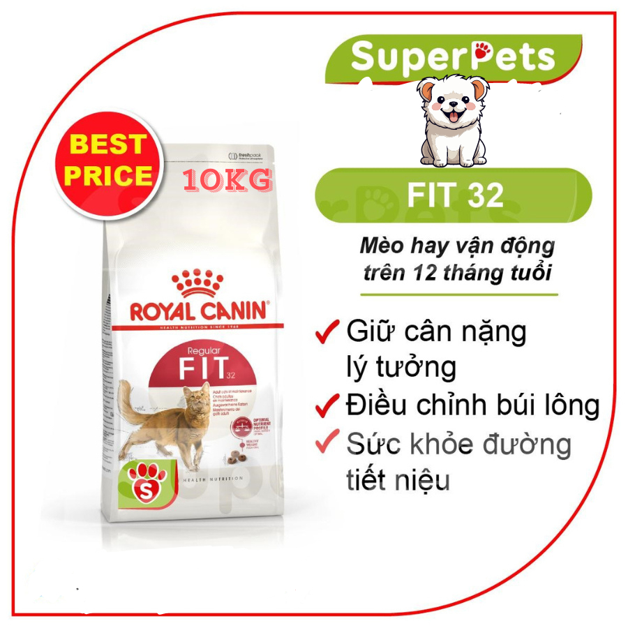 [10kg] FIT Hạt Khô Cho Mèo Trưởng Thành Vận Động Thường Xuyên Royal Canin Fit SUPERPETS VIỆT NAM