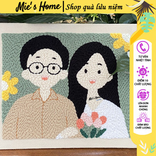 DIY kit thêu tay len nổi tự làm Punch Needle - Tranh thêu len Gia đình cặp đôi Big size + bút thêu len - MIE HANDMADE