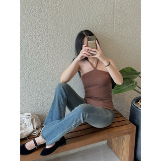 <Calar Top> Áo cổ yếm cột dây thun gân RUCHAN