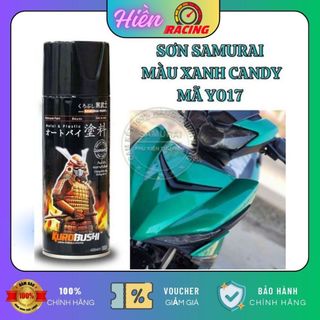 Sơn Xịt Samurai chuyên dùng cho xe máy màu xanh candy y017 chống cháy, chống rạn nứt, vòi xịt chống chảy
