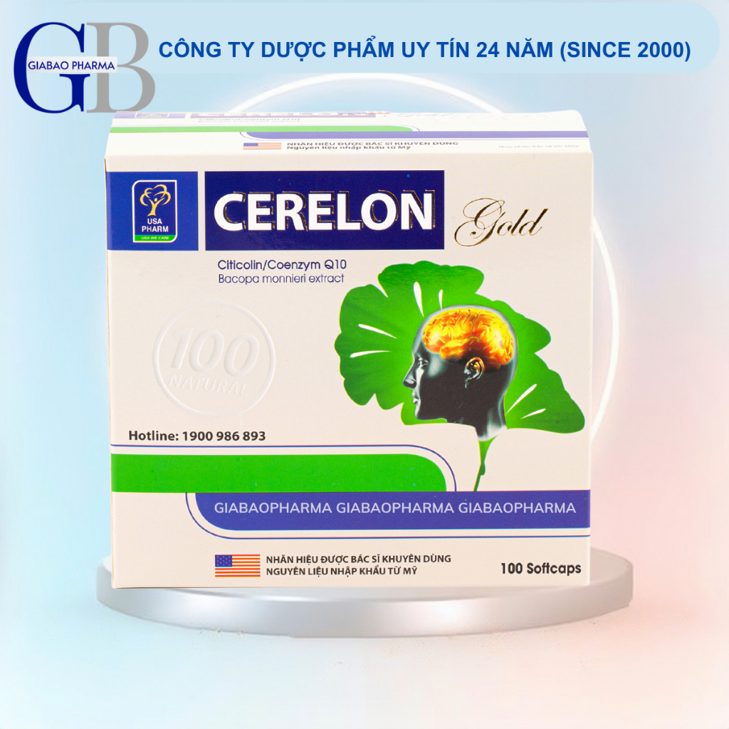 Viên bổ não Cerelon Gold Trắng - Giảm nhức đầu, hoa mắt, chóng mặt do rối loạn tiền đình - Hộp 100 viên