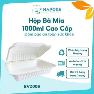 10 hộp bã mía nắp liền 1000ml BVZ006 Hapobe