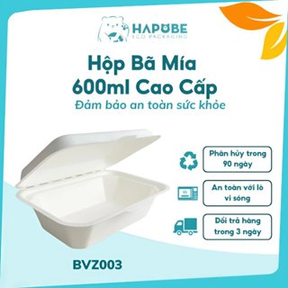  50 Cái  Hộp Vỏ Sò Bã Mía 600ml – Đựng Cơm Đồ Ăn Mang Đi | Phân Hủy Sinh Học An Toàn 🌱 