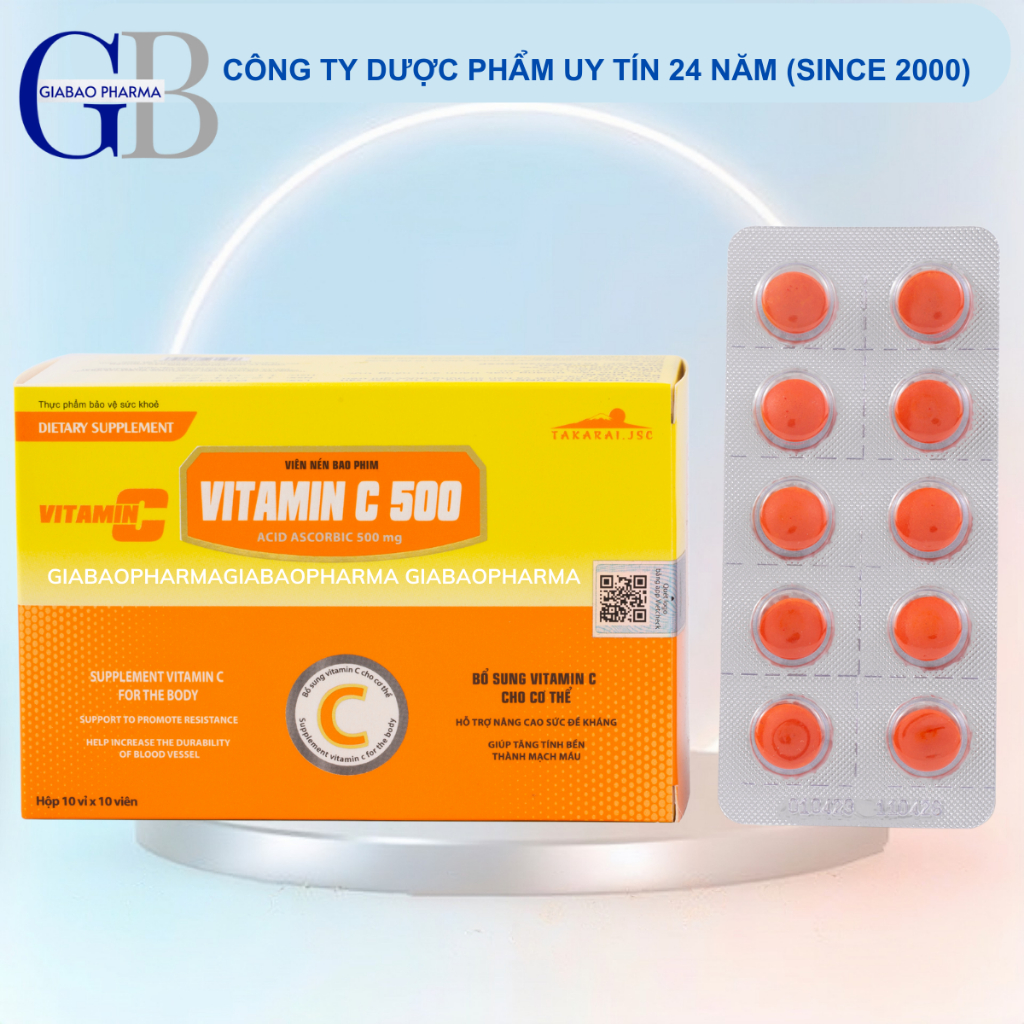 Viên uống vitamin C bổ sung vitamin c 500mg tăng cường sức đề kháng, làm đẹp da, trắng da, chống lão hóa da – Hộp 100 vi