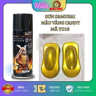 Sơn Xịt Samurai chuyên dùng cho xe máy màu vàng candy Y016 *chống cháy, chống rạn nứt, vòi xịt chống chảy