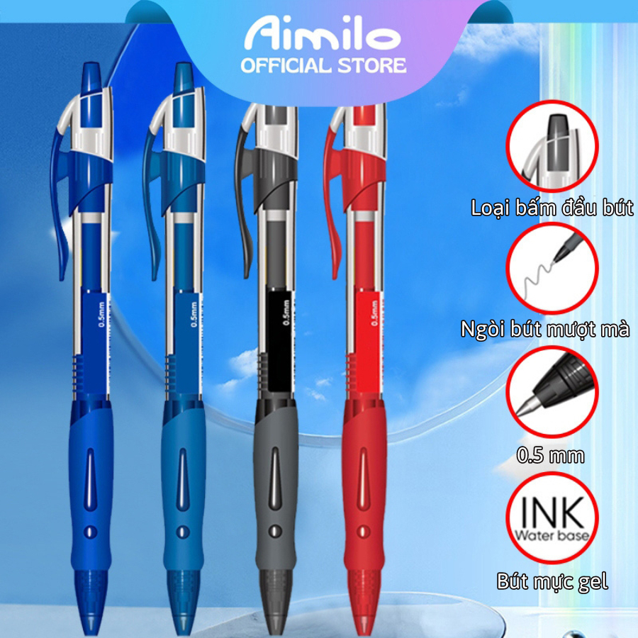 【Aimilo】Bút Bi Gel Ngòi 0,5mm Viết Trơn - Mực Đều, Bút bi Béo 3 Màu Mực, Bút Bi Nước