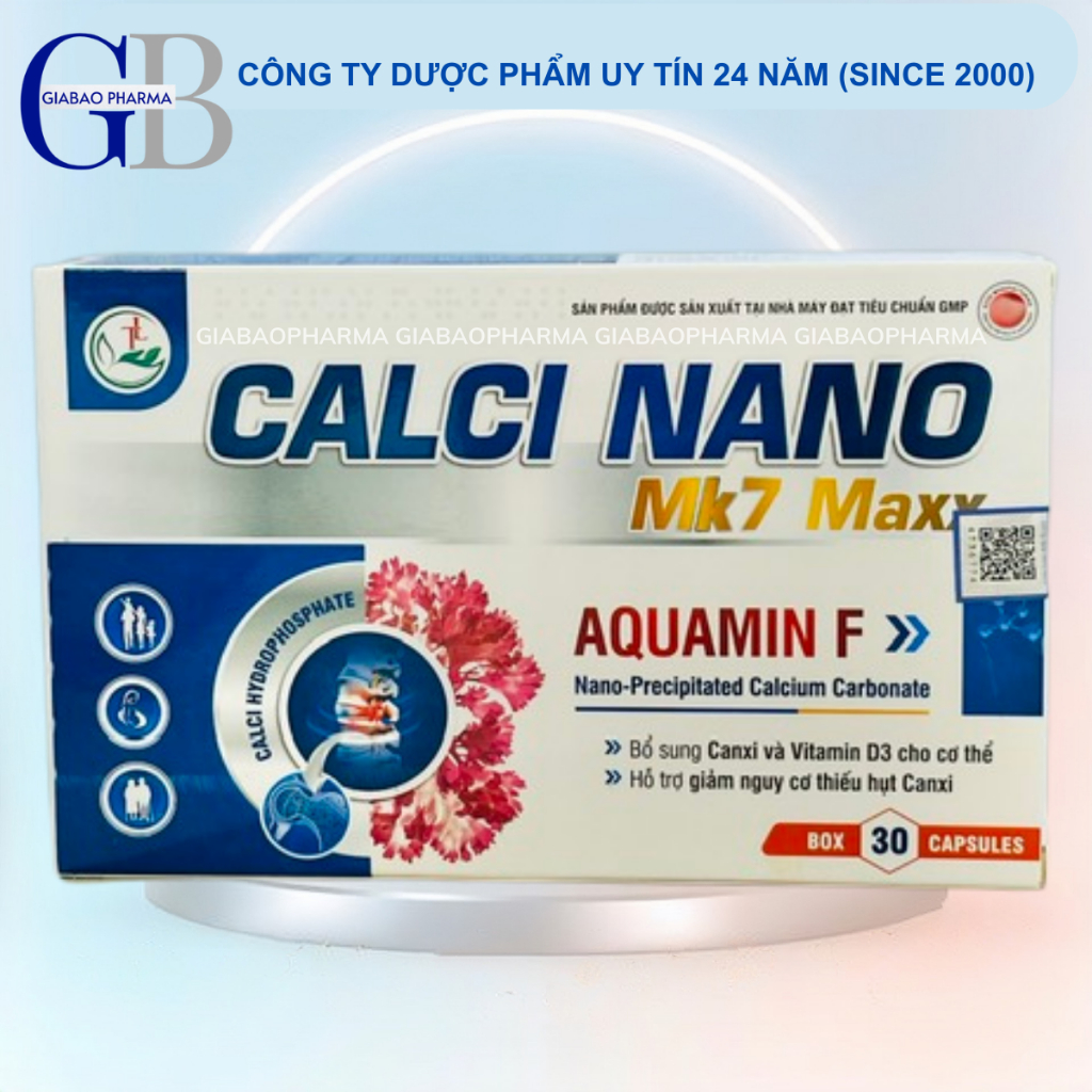 Viên uống Calci Nano Mk7 Maxx hỗ trợ bổ sung canxi, D3 cho cơ thể (Hộp /30 viên)