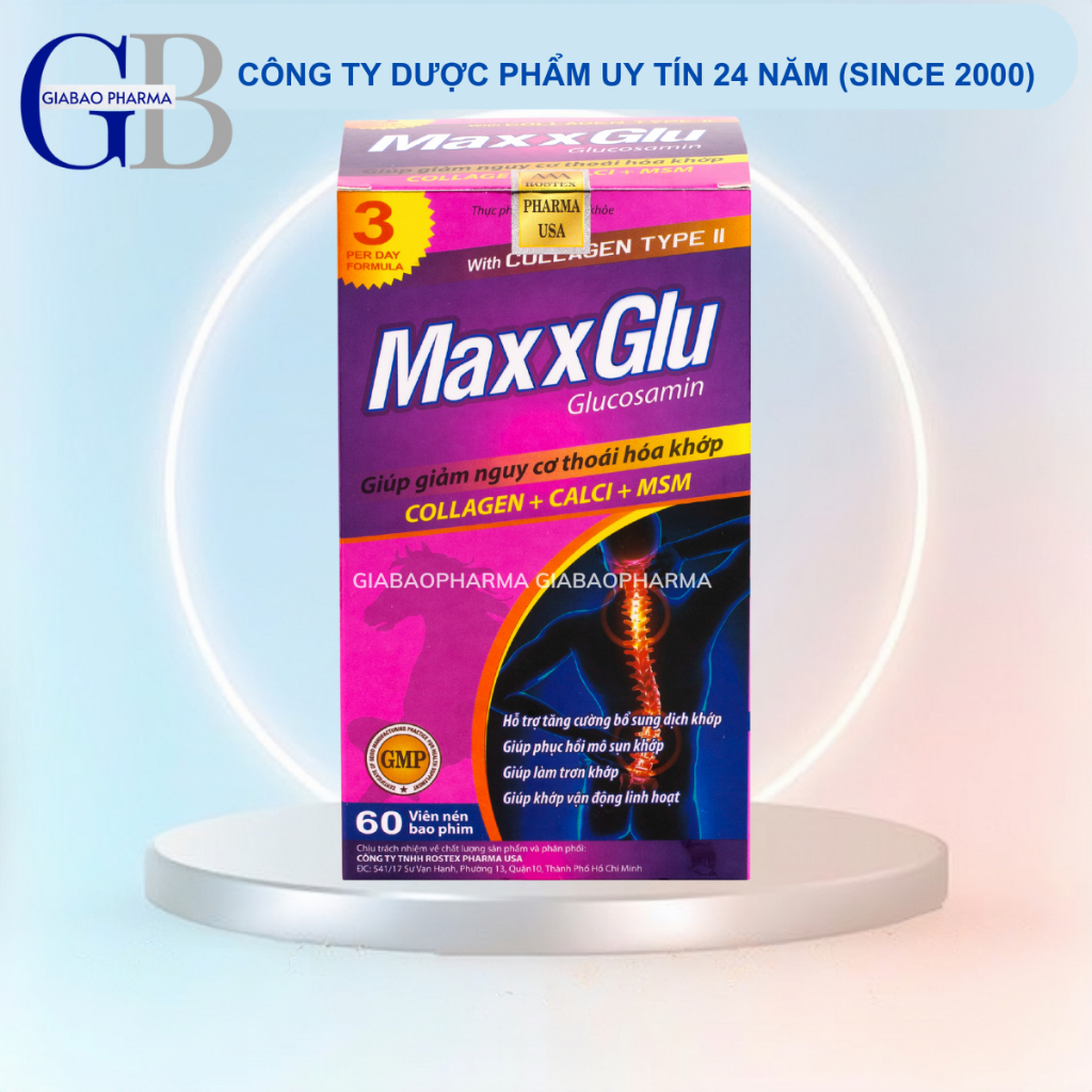Viên uống MAXXGLU bổ sung glucosamine, hỗ trợ xương khớp - Hộp 60 viên