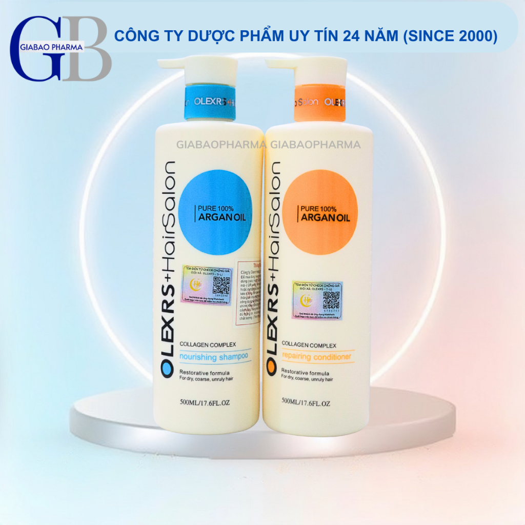 Cặp dầu gội xả Olexrs Argan Oil Collagen Hair Salon cho tóc khô hư tổn 500ml