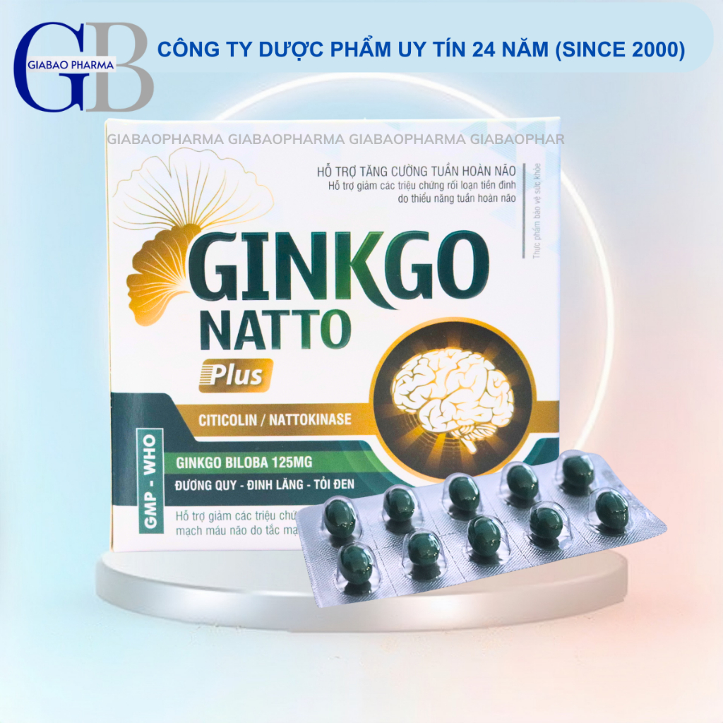 Viên uống hoạt huyết dưỡng não Ginko Natto Plus trắng hỗ trợ bổ não, giảm đau đầu, chóng mặt (Hộp 100 viên))
