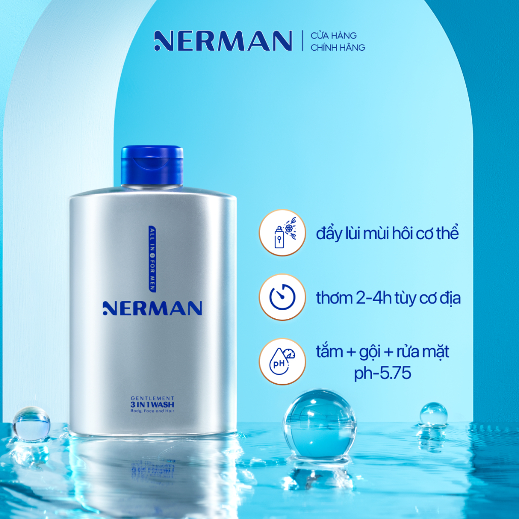Combo Badboy Nerman - Sữa tắm gội cho nam 350ml & Gel vệ sinh 60S Fresh 100ml & Xịt khử mùi toàn thân Good Day 100ml