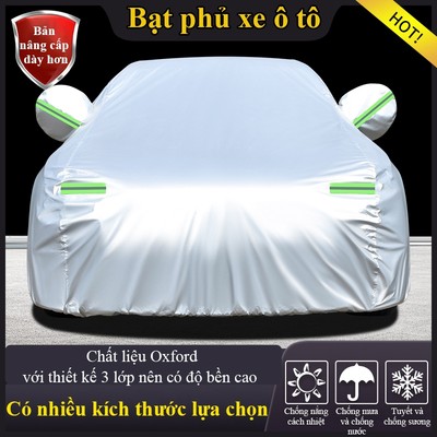 Bạt phủ xe hơi MYT Bạt trùm ô tô vải dù oxford 3 lớp tráng bạc chống nắng chống mưa lớp phản quang có khóa kéo mở cửa