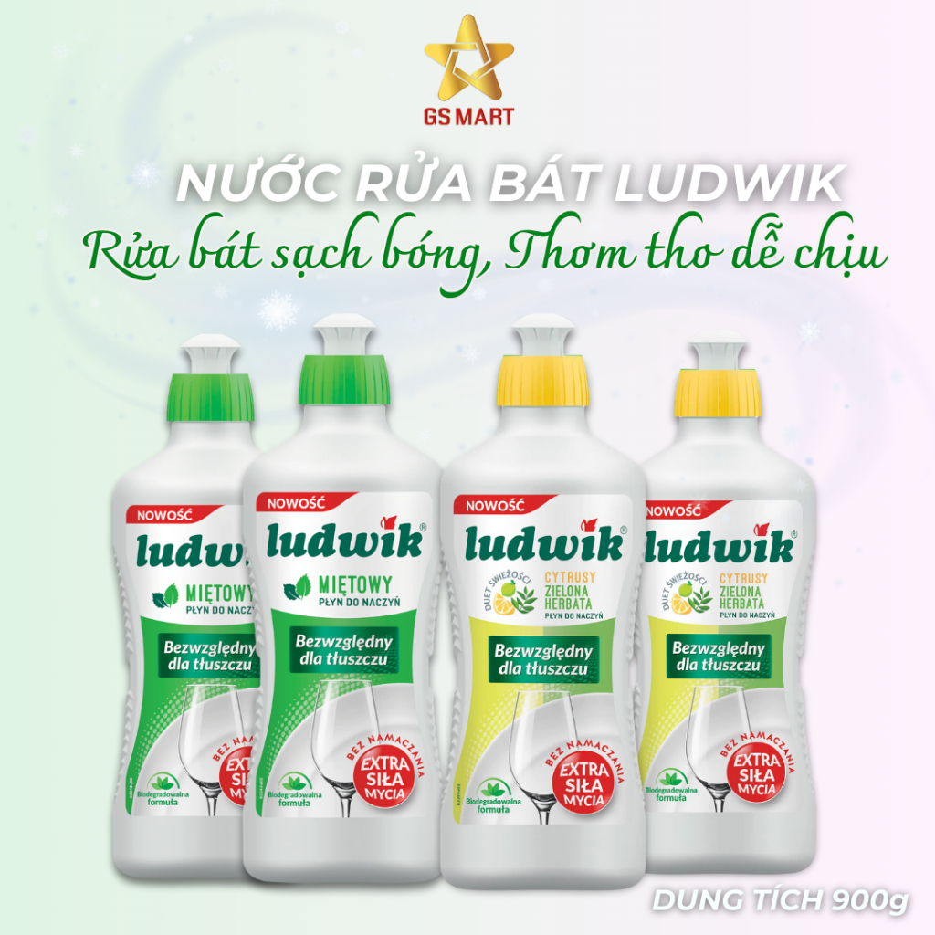 Nước Rửa Chén LUDWIK 900ml - Đánh Bay Dầu Mỡ, An Toàn Cho Da Tay