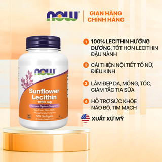Viên uống Sunflower Lecithin Now (100 viên) giảm tắc tia sữa, giảm lão hóa, cân bằng nội tiết