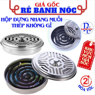 Khay đựng nhang muỗi thân cao bằng thép không gỉ - khay đựng nhang muỗi kèm gạt tàn có nắp an toàn