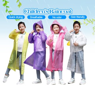 Áo Mưa Trẻ Em, Áo Mưa Trong Suốt Có Mũ Trùm Đầu Phối Nút Và Dây Rút Chống Nước Màu Trơn Cho Bé