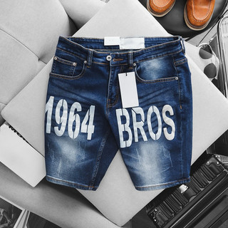 Quần Short Jean Nam in Logo chữ nổi hàng xịn, jean co giãn dáng ôm nhẹ