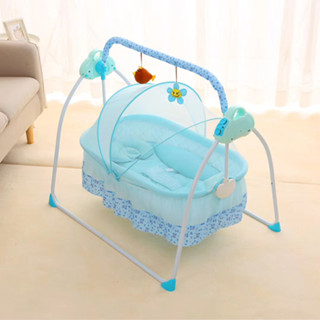Nôi điện cho bé, Nôi điện em bé đu đưa tự động kết nối Bluetooth phát nhạc và điều khiển từ xa, KT: 100x75x90 Cm , Bảo h