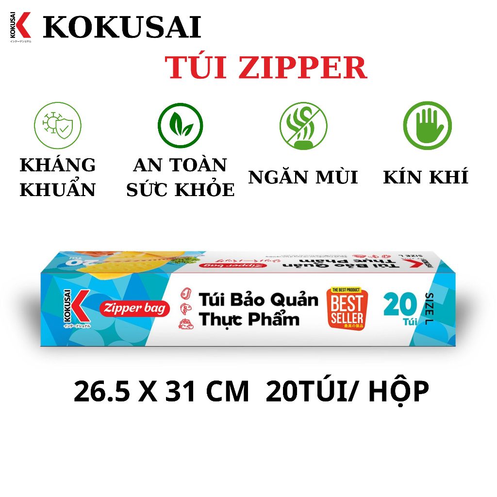 Túi zipper Kokusai giúp kháng khuẩn chống nước ngăn mùi kín khí nhựa PE an toàn với người dùng