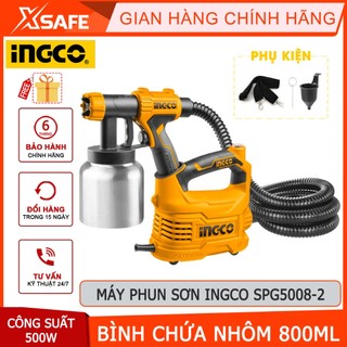 Máy phun sơn cầm tay INGCO SPG5008-2 500W Súng phun sơn điện đầu béc 2.5mm, bình chứa nhôm 800ml - Bảo hành 6 tháng