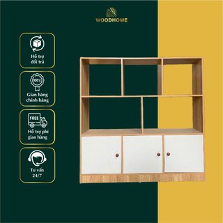 Kệ sách gỗ woodhome kệ sách nhiều ngăn có tủ 3 cánh đa năng hiện đại chất liệu gỗ mdf