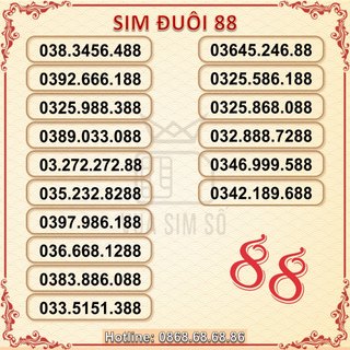 Sim số đẹp đuôi 88, sim viettel trả trước, hỗ trợ đăng ký chính chủ