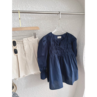 Set áo bbd xanh than + chân váy linen xếp ly nude