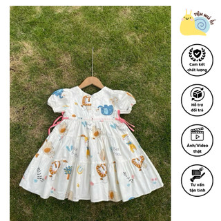 Váy xinh tay bồng cho bé gái chất vải thô mềm mại thấm hút mồ hôi form xoè to