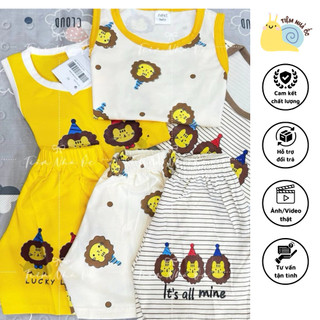 Set 3 bộ quần áo ba lỗ cho bé chất cotton siêu co giãn thấm hút mồ hôi hoạ tiết sư tử xinh xắn dễ thương