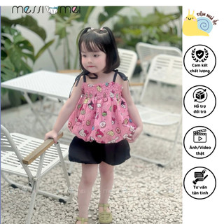 Set bộ quần áo 2 dây bèo chất đũi gân mềm mại thấm hút mồ hôi tốt cho bé gái mặc hè