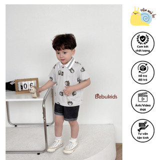 Set cộc tay mặt gấu cá tính gam màu tươi tắn chất cotton lên form cực ngầu cho bé trai