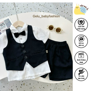 Set vest phong cách Hàn Quốc cho bé trai chất liệu chéo hàn mềm đẹp đường may tỉ mỉ 2 lớp