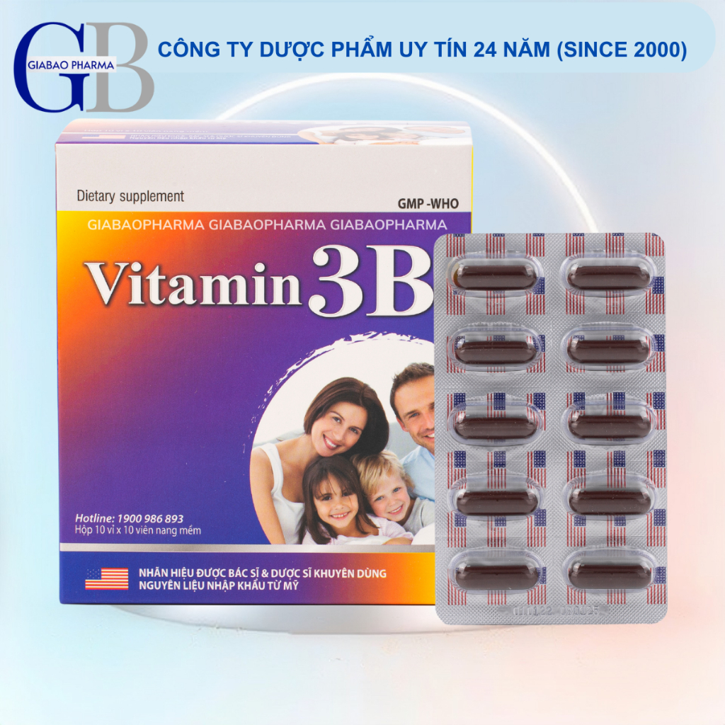 Viên uống Vitamin 3B tăng đề kháng, bổ sung vitamin, khoáng chất tổng hợp bồi bổ sức khỏe (Hộp 10 vỉ x 10 viên nang mềm)