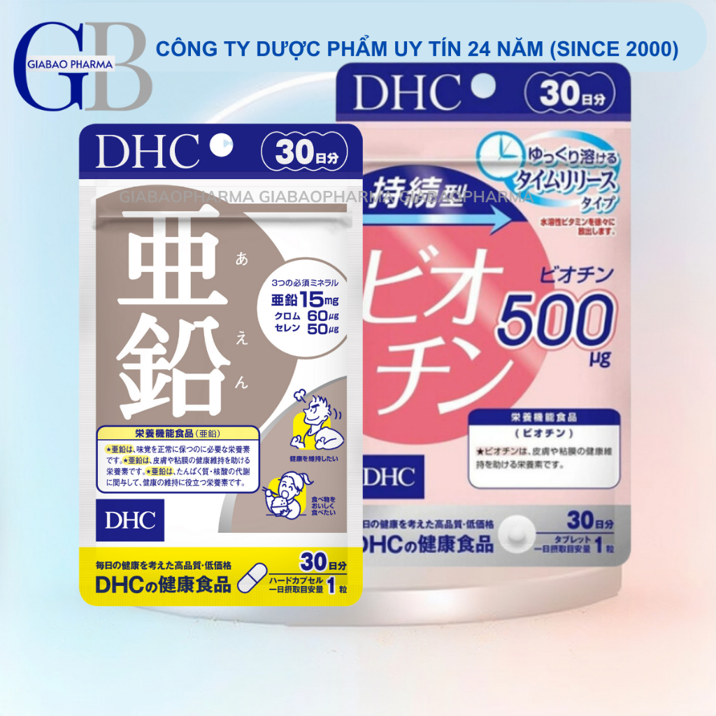 Combo Viên Uống DHC Biotin + Kẽm DHC Tóc Chắc Khoẻ - Giảm Gãy Rụng 1 tháng (Kẽm 30 viên & Biotin 30 viên)