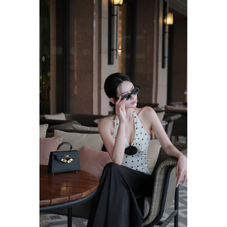 Set áo yếm chấm bi hoa ngực chân váy lụa