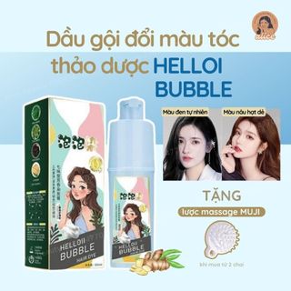 Dầu gội phủ màu tóc thảo dược HELLOII BUBBLE nâu hạt dẻ 230ml, Dầu gội nhuộm tóc phủ bạc thảo dược