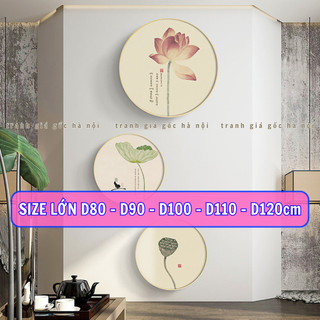 Tranh sen tròn tráng gương nhiều mẫu mới trang trí nhà siêu đẹp - tùy chọn Canvas - đủ size - có đinh treo