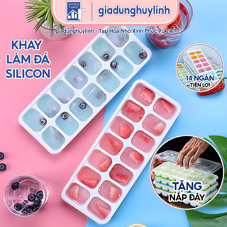 Khay Đá Có Nắp Đậy Silicon 14 Viên, Khay Đựng Đá Tủ Lạnh, Làm Đá Thạch Kem Bảo Quản Chống Mùi Tuyệt Đối (KD14)