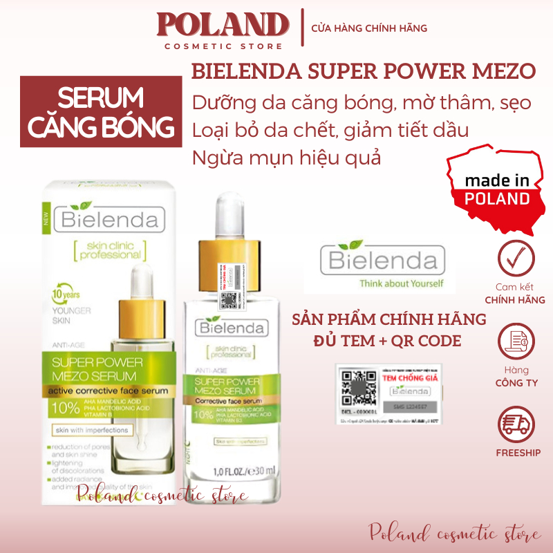 Serum Bielenda Super Power Mezo Skin Clinic Correcting 30ml dưỡng da trắng sáng, căng bóng, mờ thâm