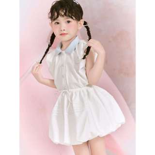 ( HEHEHIHI - YURA )   Váy bé gái thiết kế cổ sơ mi đuôi bèo màu trắng - V104