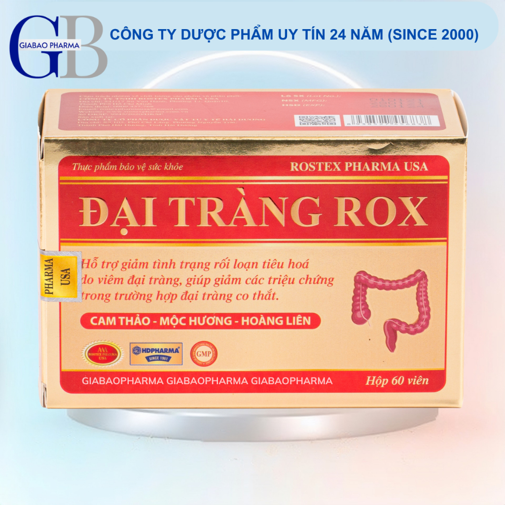 Viên uống Đại tràng Rox hỗ trợ giảm viêm đại tràng, giảm các triệu chứng đau đại tràng (Hộp 30v/60v)