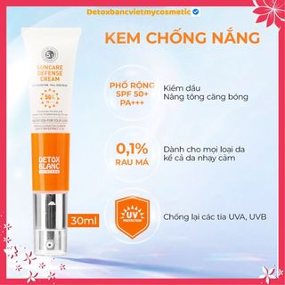 [Chính hãng]Kem chống nắng phổ rộng SPF 50+ PA +++ DETOXBLANC SUNCARE DEFENSE CREAM 30ml