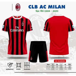 Áo bóng đá ac milan 2024 mẫu thiết kế tinh tế lạ mắt - bộ quần áo bóng đá clb ac milan mẫu thiết kế thun lạnh